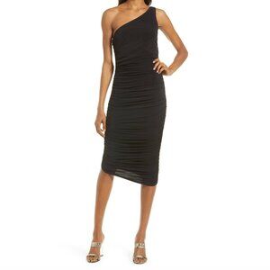 Lulus Black One-Shoulder Bodycon Midi Dress - Medium - Worn 1 Time